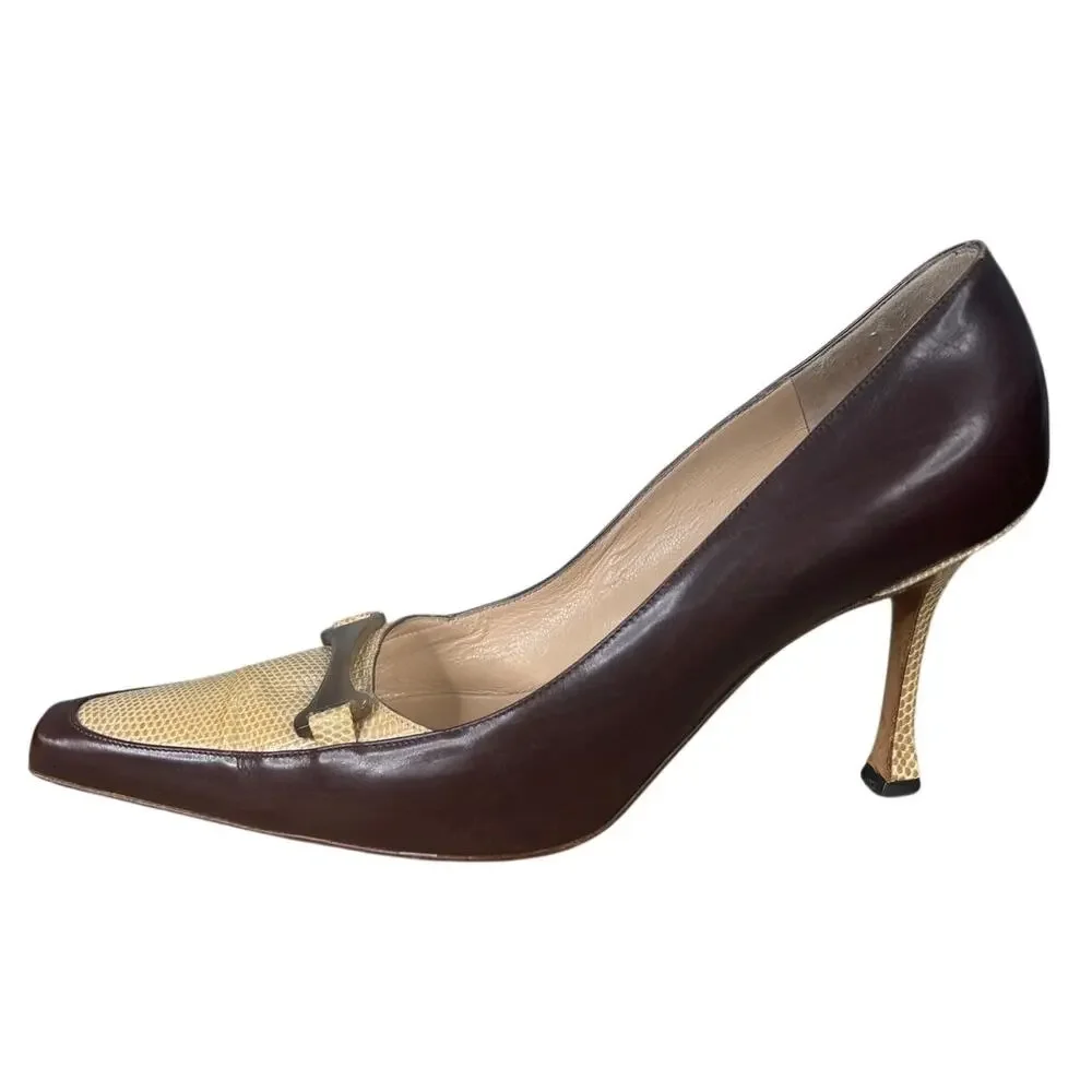 Vintage Manolo Blahnik Women's Brown Leather Pumps Size 38.5 US 7.5